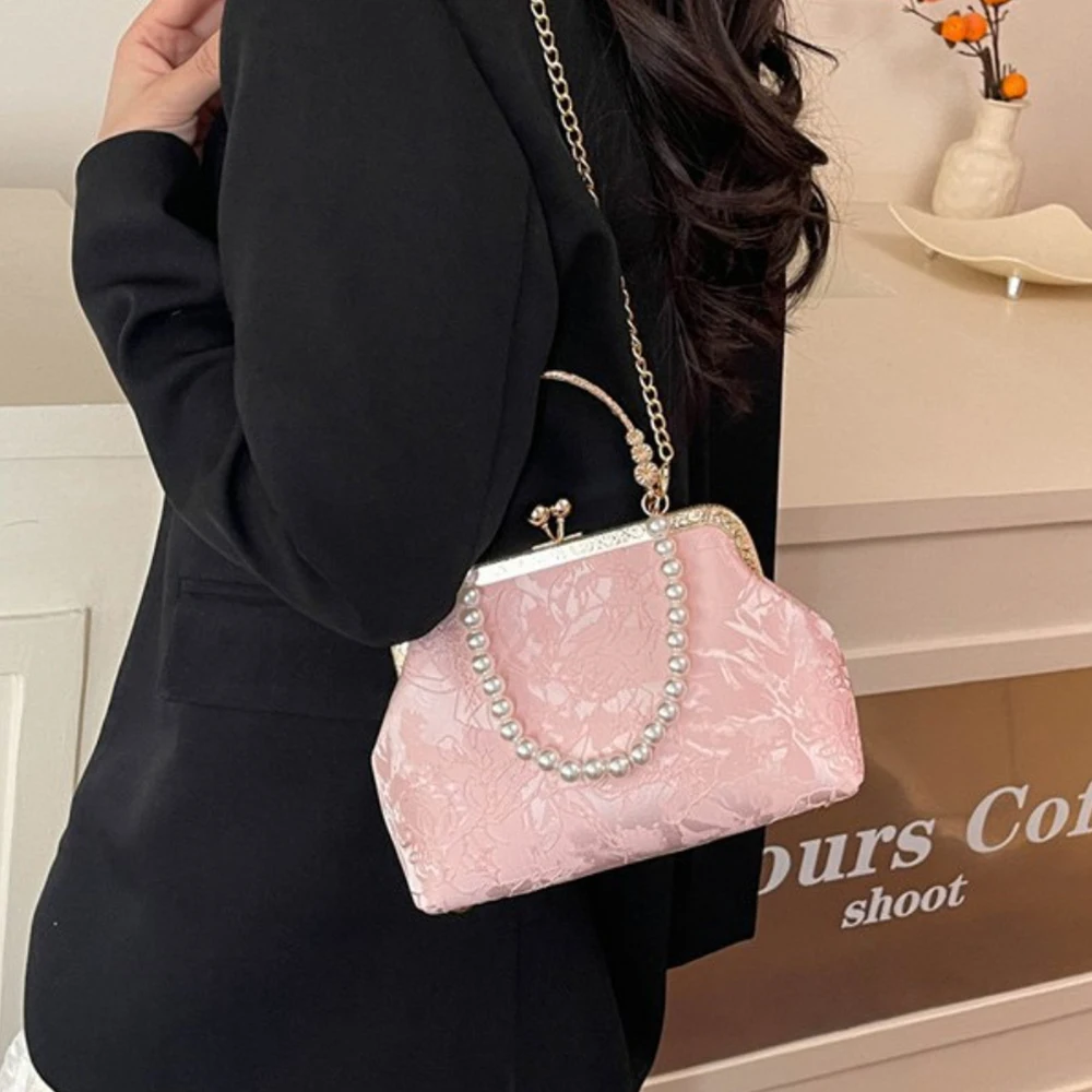 Versatile Solid Color Top-Handle Bags Beads Chains Hasp 2026 High Quality Evening Bags for Women Personality Crossbody Bags - Image 3