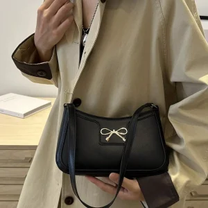 Solid Color Bowknot Shoulder Bag, Elegant Small Square Bag, Suitable for Women Handbags, Zipper Closure,Fashion Underarm Bag,