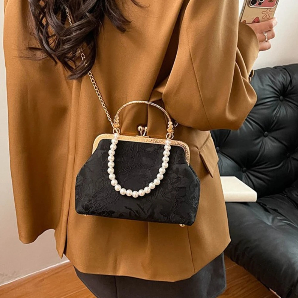 Versatile Solid Color Top-Handle Bags Beads Chains Hasp 2026 High Quality Evening Bags for Women Personality Crossbody Bags - Image 2