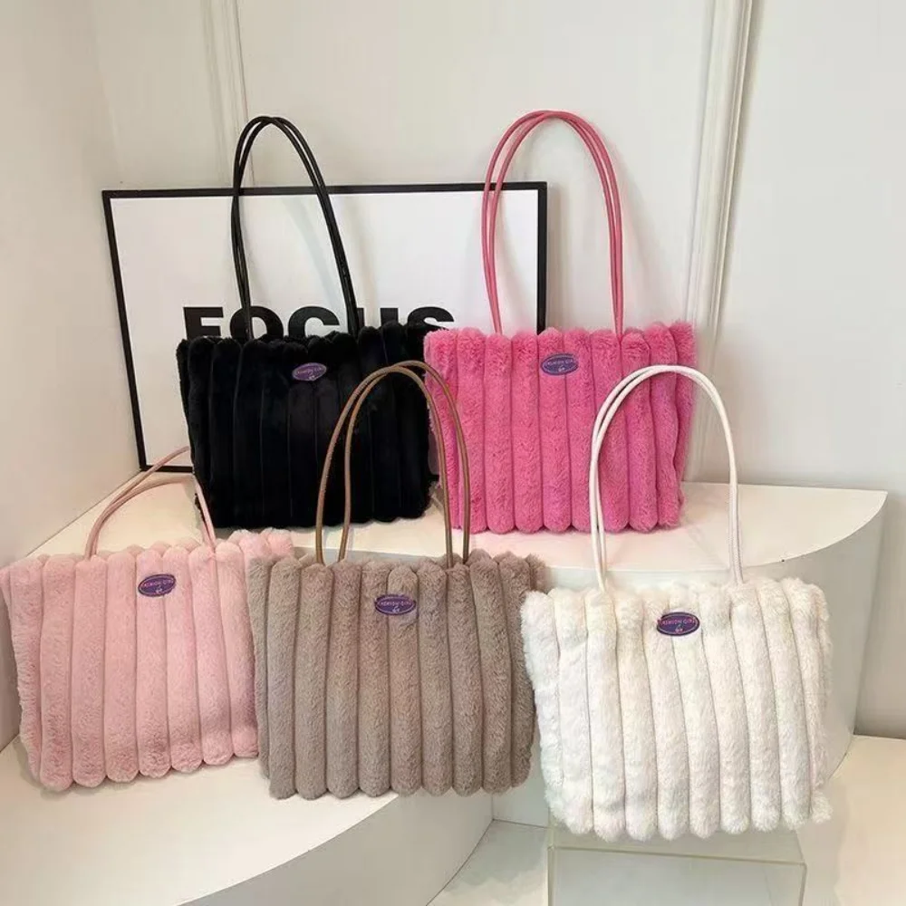 Plush Tote Bag Women's Crossbody Handbag Large Capacity Fur Single Shoulder Bag Street Style Velvet Commute Fashionable All-M... - Image 2